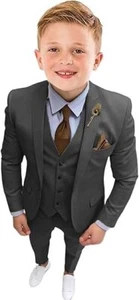 Boys Suits Formal 3 Pieces Wedding Ring Bearer Outfit Kids Tuxedo Suit Set - Picture 1 of 34