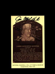 Jim Catfish Hunter handsigniert Gold Hall Of Fame Plakette Postkarte Autogramm - Bild 1 von 2