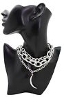 Women Statement Piece Silver Metal Chain Links Bib Fashion Necklace Moon Pendant
