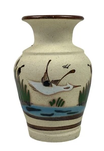 Jarrón de cerámica Tonala mexicano MÉXICO pájaro blanco cañas de agua firmado FO o CO 13 cm - Imagen 1 de 11