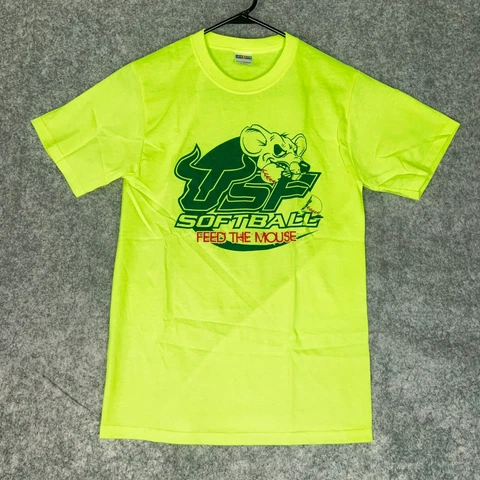 South Florida Bulls USF Mens Shirt Small Green Neon NCAA Softball Short Sleeve Cover