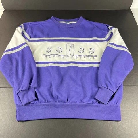 VTG 90s Northwestern Wildcats Sweatshirt Adult Large Purple White Faded Crewneck Cover