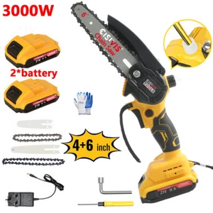 4/6'' Mini Cordless Chainsaw Electric One-Hand Saw Wood Cutter w/Oiling System - Picture 1 of 13