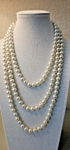 Vintage 8mm Glass Pearl Necklace  Hand Knotted Opera Length 60" 1950s Gift-Ready - Picture 1 of 7