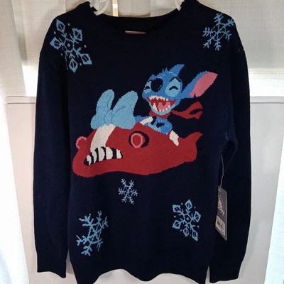 Nuevo Con Etiquetas Disney Lilo & Stitch Vacaciones Navidad Suéter Azul Niños Talla 5 Foto 1 de 4