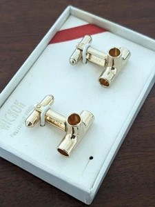 Hickok Mens Cufflinks Pipe Work Plumber Plumbing. Gold Tone. USA. - Picture 1 of 3