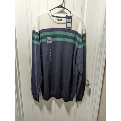New IZOD Mens XL Tall Sweater. Navy Blue, Cream & Green NWT - Image 1 of 4