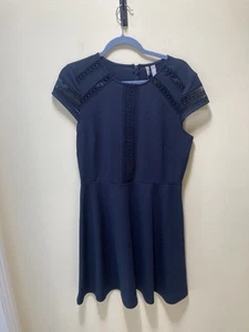 H&M Navy Knee Length Dress With Lace Effect Detailing In A Size M - Picture 1 of 10