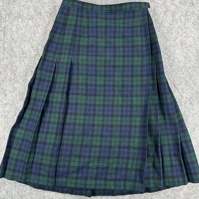Saia Pendleton Vintage Feminina Pequeno Relógio Preto Lã Plissada Tartan EUA - Imagem 1 de 4