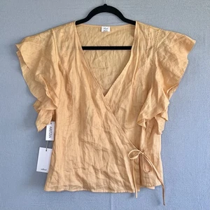 Wilfred Aritzia NWT Top XL Orange Linen Wrap Flutter Sleeve Rosebery Apricot - Picture 1 of 9