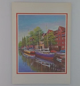 Vintage Blank Notecard At The Quay By Mouth Painter S. Tanezawa - Unused - Foto 1 di 3