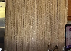 Vintage Paar MCM Falten Brokat Vorhang Vorhänge Beige/Gold Viskose 32 x 92 EA - Bild 1 von 13