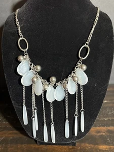 Paparazzi Roaring Riviera White Teardrop Tassel Necklace 16+2" - Picture 1 of 6