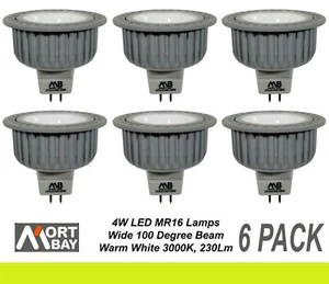 6 x LED Wide Beam Downlight Globes Bulbs 4W 12V MR16 Warm White AC & DC Mort Bay - Picture 1 of 5