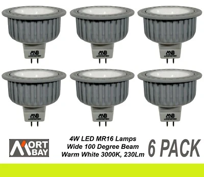 6 x LED Wide Beam Downlight Globes Bulbs 4W 12V MR16 Warm White AC & DC Mort Bay - Image 1 of 4