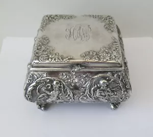 Jewelry Box Vintage PAIRPOINT Quadruple Plate Silver Bombay Footed ~~Repousse - Picture 1 of 6