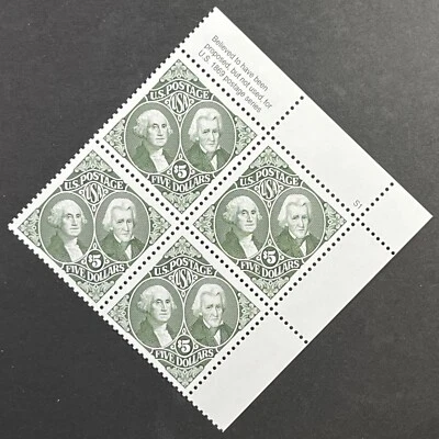 US Scott #2592, Washington and Jackson, P.B. de 4 estampillas de $5,00, MNH, XF Foto 1 de 2