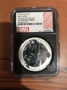 2018 Tuvalu 1 oz Silver Marvel Black Panther Proof PF70 NGC First Releases - Picture 1 of 5
