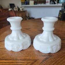 Vintage MCM Westmorland Signed Milk Glass Candle Holders Set Of 2 Circa 1950s 