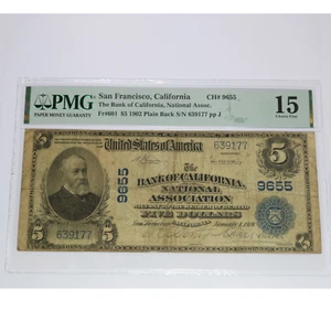 1902 PMG VF15 CH Charter California San Francisco NATIONAL BANK $5 Note 51611F - Picture 1 of 2