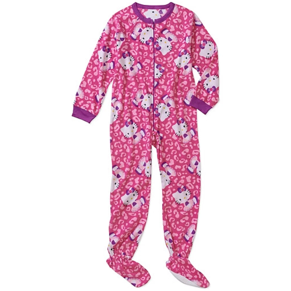 Pijama Hello Kitty Patrón Leopardo Niñas XS 4/5 Manta Dormir Pies Rosa Foto 1 de 1