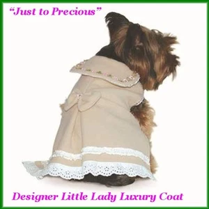 DESIGNER BEIGE VICTORIAN STYLE PET DRESS COAT LACE GREEN PINK FLOWER DESIGN M/L - Picture 1 of 1