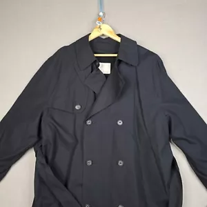 London Fog Trench Coat Mens Size 40S Black Rain Coat Classic Double Breasted NWT - Picture 1 of 16