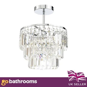 Belle Bathroom Glass Chandelier Crystal Semi-Flush Bar Light Chrome | IP44 Rated - Picture 1 of 3