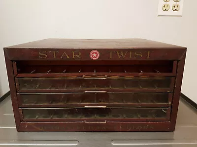 Antique Star Twist Mercerized Sewing Thread 4 Drawer Metal Display Case Cabinet • 169$