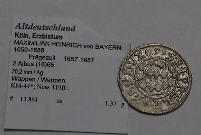 🧭 🇩🇪 GERMANY COLOGNE 2 ALBUS 1665 SILVER SHARP DETAILS B79 #Z8860 - Image 1 of 3
