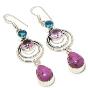 Kashmir Red Ruby, Garnet Gemstone 925 Sterling Silver Earring 2.64 " I114 - Picture 1 of 7