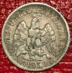 A VINTAGE HIGHER GRADE 1895 GoR MEXICO SILVER 10 CENTAVOS-DEC073 - Picture 1 of 2