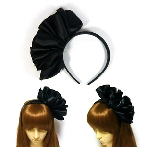 Large Black Pleat Shirring Fabric Headpiece Unique Headband Fascinator Hairband - Picture 1 of 12