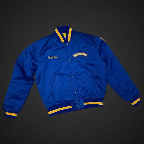 Milwaukee Brewers Satin Jacket Blue Baseball MLB Medium Starter Cover