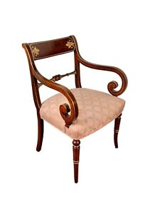 Hickory Chair Cherry w/ Gold Accents Scroll Arm Accent Chair