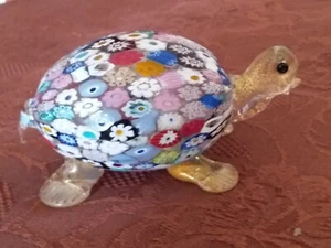 Murano Art Glass ~ Turtle ~ Multicoloured Millefiori Pattern & Gold Fleck - Picture 1 of 7