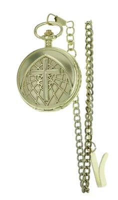 Christian Religious Cross Pocket Watch Silver Gold Tone - Image 1 of 3