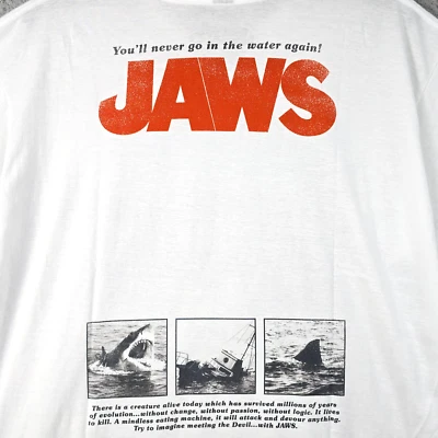 JAWS Shirt Mens 2XL XXL White Casual Movie 50th Anniversary Shark 70s Horror NWT - Image 1 of 4