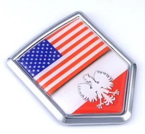 USA Poland American Polish Flag Car Chrome Emblem Decal Sticker with adhesive - Foto 1 di 2