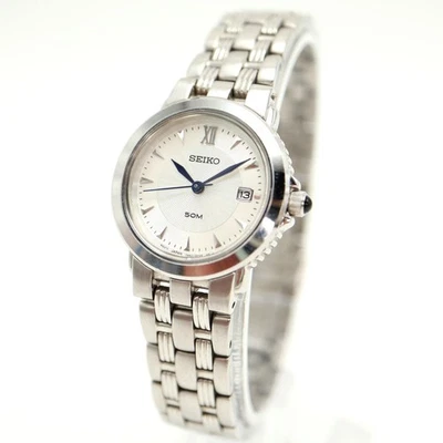 Seiko Ladies Silver 27mm Date Sapphire Watch 6.5" Bracelet 7N82-0BR0 New Battery - Image 1 of 4