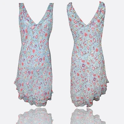 VTG 90s Ralph Lauren Blue Floral Midi Dress Sleeveless V-Neck Ruffle Boho Fairy - Image 1 of 4
