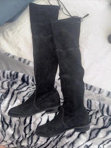 Stuart Weitzman 5 grau hellbraune Wildleder Overknee! Stiefel - Bild 1 von 10