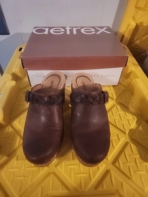 Aetrex Corey Womens Size 7 Clog Sand Leather Comfort Arch Support Cork Sole - Image 1 of 4