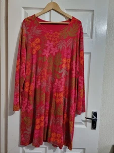 Vestido Gudrun Sjoden Shift Floral Manga Larga Rosa Frambuesa Talla XXL Bolsillos - Imagen 1 de 6