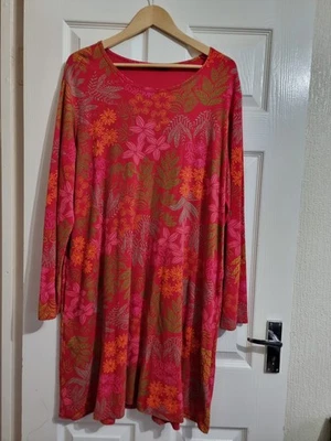 Gudrun Sjoden Shift Floral Long Sleeve Dress Raspberry Pink Size XXL Pockets - Image 1 of 4