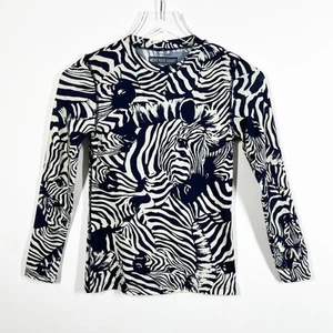 Crewcuts by J Crew Boys Size 12 Rash Guard Zebra Print Navy Blue and Off White  - Picture 1 of 7