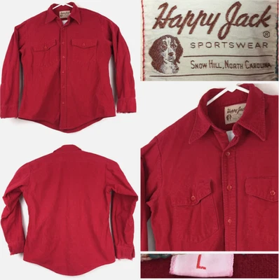 Vtg Happy Jack Mens Large (44 in Chest) Red 2-Pocket Heavy Button Flannel - Image 1 of 4