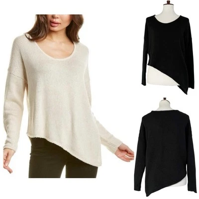 Helmut Lang Women's Black Scoop Neck Wool Blend Asymmetrical Knit Sweater Size M - Image 1 of 4