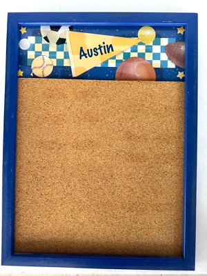 AUSTIN named cork Bulletin board kids sports theme 12 1/2" x 17" Boys Blue - Image 1 of 4