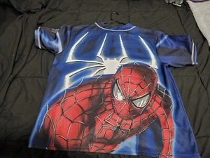 Vintage 2002 Spiderman Baseball Jersey Sz XL Mens Marvel Comics AOP Shirt Movie - Picture 1 of 8